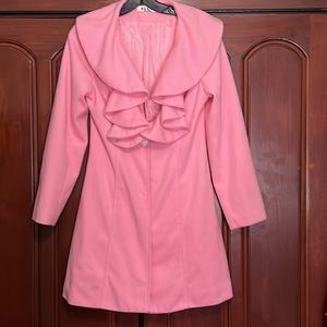 Barbie Pink! OZGZ Stylish Deep V Neck  Ruffle Flower Button Closure Size Large